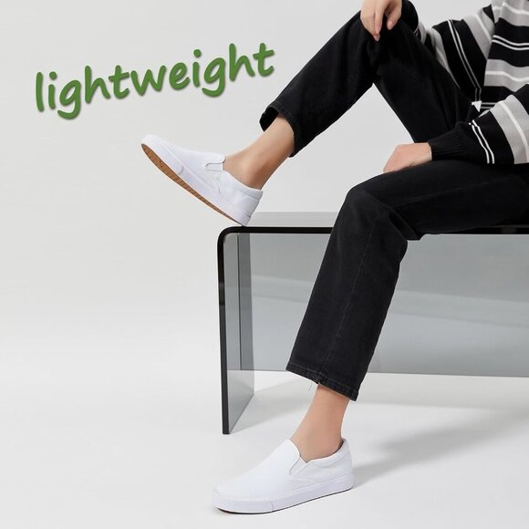 〽️Closed Toe Loafers Sneakers Men\'s White Canvas Slip On Lightweight Soft Sole main image 4